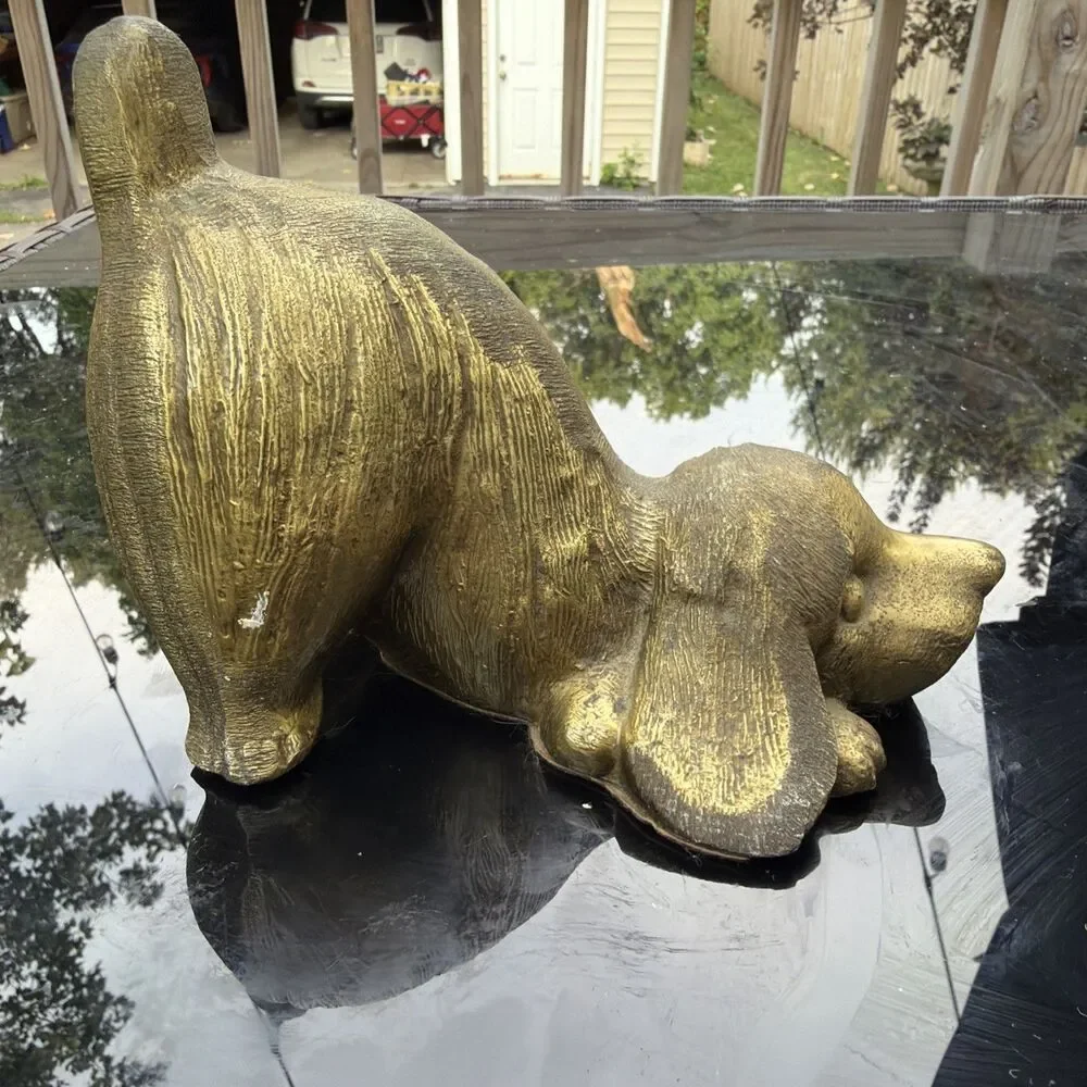VTG Brass Spelter PM Craftsman Cocker Spaniel Puppy Bookend/Door Stop
